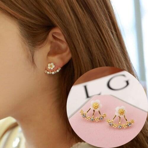 Sweet Style Cute Acrylic Daisy Flower Stud Earrings Crystal Rhinestone Branch Tree Leaves Women Fashion Jewelry Accessory