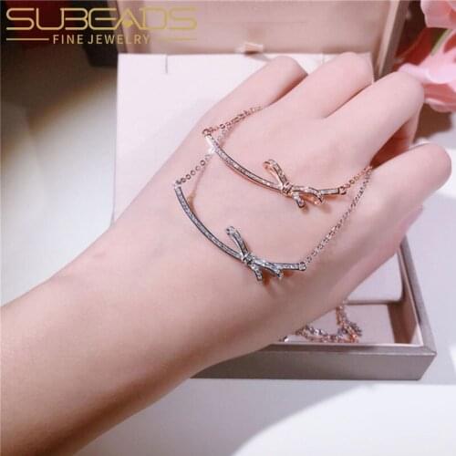 Subeads Fashion Smile Bow Pendants Necklace 925 Silver Plated Necklace Charms Choker for Women Wedding Party Jewelry
