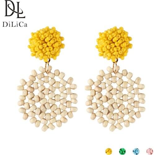 DiLiCa Fashion Women Drop Earrings Bohemian Wooden Earrings Female Boho Resin Dangle Earring houten oorbellen