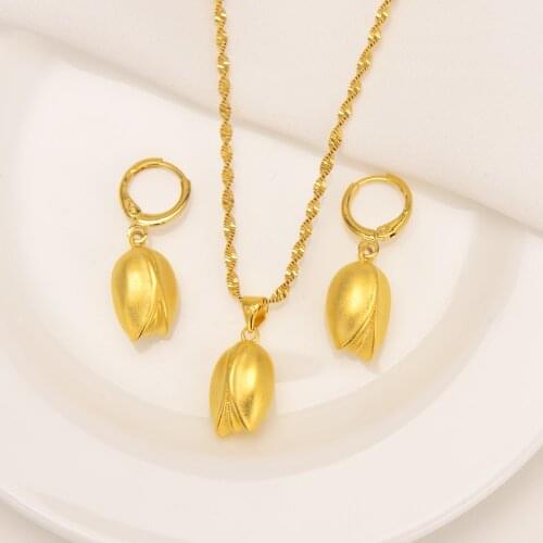 Gold Dubai india Fashion Jewelry Sets Necklace flower Shape Pendant Earrings Jewelry Bridal Wedding Jewelry Party Gifts