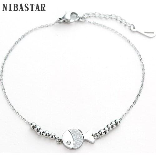 Fashion Summer Style Bracelet For Cute Lovely Girl Stainless Steel Bracelet Bangle Steel Bead And Cute Fish Charm Bracelet