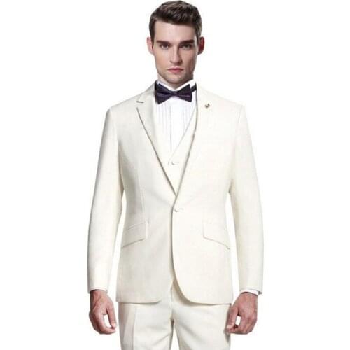 Fashion mens formal suit elegant pure white suit the grooms best man simple show thin man three-piece formal suit