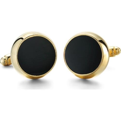 WN new high quality brass men French Cufflinks classic minimalist style gold round black Cufflinks Wedding Dress Accessories