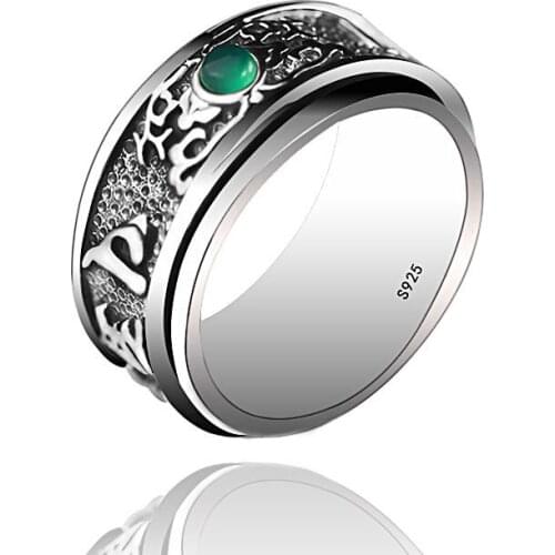 S925 sterling silver jewelry Thai silver delicateness personality six word real time running ring for Men