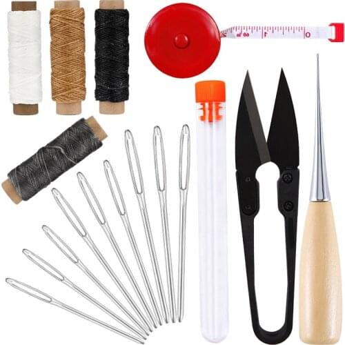 LMDZ Professional Leather Craft Stitching Tools Set with Hand Sewing Needles Awl Waxed Thread for DIY Leather craft Sewing