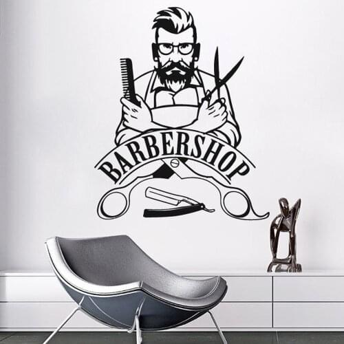 Wall Sticker Barber Shop Sign Wall Decal Removable Hipster Vinyl Stickers Beauty Salon Window Sticker Barbershop Decor S5
