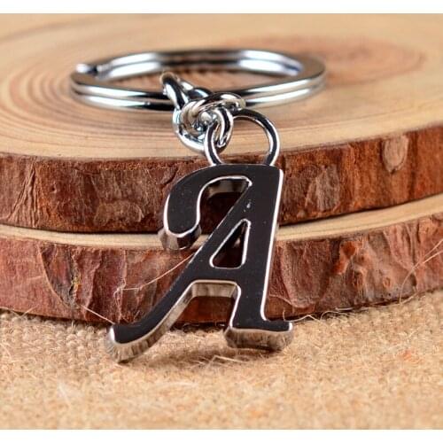 New DIY Letters A - Z Metal keychain Rhodium Plated Alloy Key Chains Simple Letter Name Key Ring for Birthday Party Gift