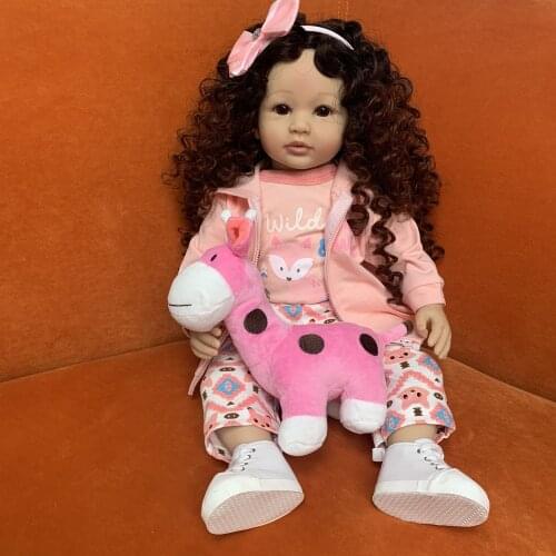 NPK 60CM reborn toddler baby doll pink princess with curly hair fashion hoody dress lifelike soft touch cuddly baby Xmas Gift