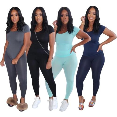Solid Color Slim T-Shirt Trousers Womens Suit 2020 European and American Hot Selling Casual Two-Piece Set