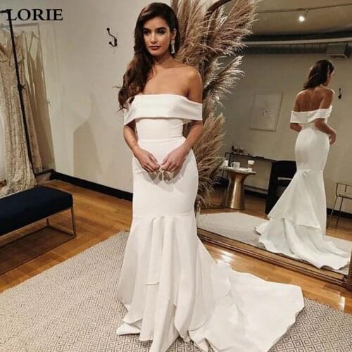 Lorie Mermaid Wedding Dresses Satin Off The Shoulder Bride Dresses Vestido de novia Boho Wedding Gown Custom Made