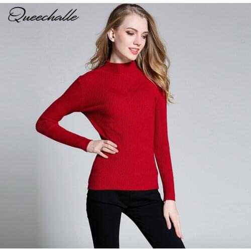 Women Knitted Pullovers Sweater Autumn Solid Turtleneck Long Sleeve Casual Slim Sweaters Female Black Khaki Wine Red Color