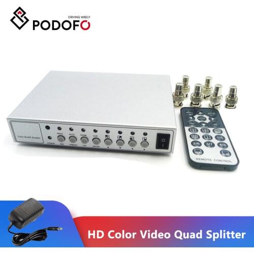 Podofo Metal Shell HD Color Video Quad Splitter CCTV Video Camera Processor System Kit Switcher 6 BNC Adapter Remote Control