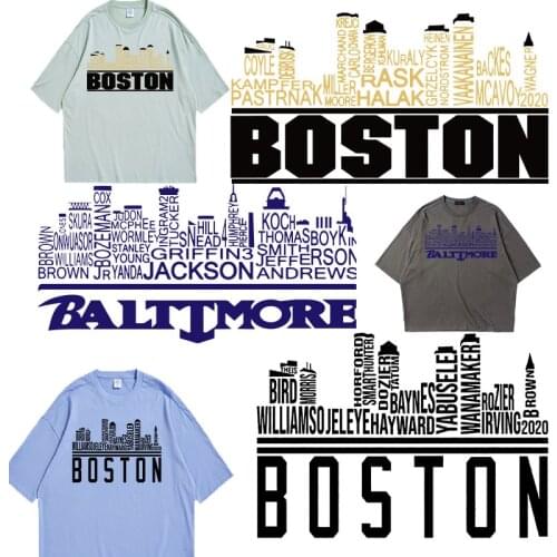 City Letters Iron-on Transfers Stickers on fabric Heat Transfer PVC Patch Cloth patches Washable stickers t shirts