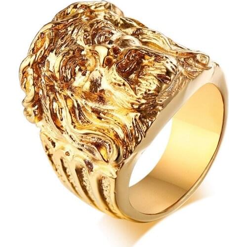 Vingtage Stainless Steel Religious Christian Rings for Men Fine Jewelry Gold-color Jesus Avatar Engraving Wholesale Price