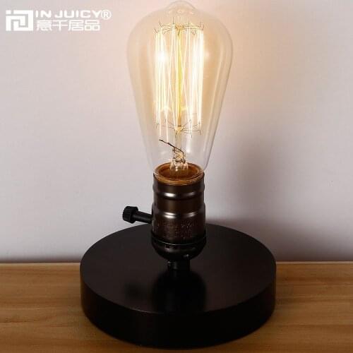 Vintage Retro Industrial Black Wood Edison Bulb E27 LED Table Lamp Wooden Reading Lamp Living Room Bedroom Bedside Home Deco