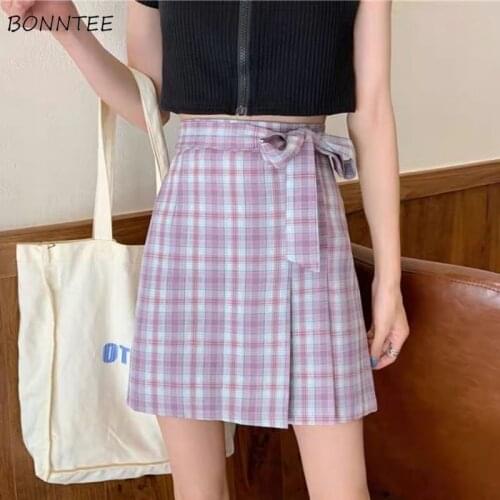 Skirts Women Bowknot Plaid Ladies Stylish Comfortable Kpop Preppy Style Students Sweet High Street Mujer Spring Hot Sale Trendy