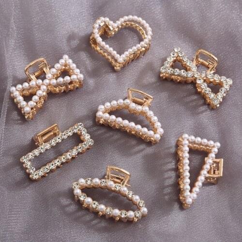 Fashion Girl Hair Claw Geometric Imitation Pearl Hairpin Crab Retro Heart Shape Crystal Hair Clips Hair Accessories for Women