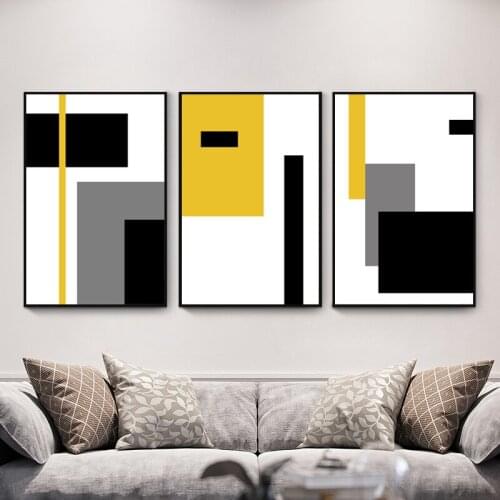 Yellow Black White Geometry Abstct Modern Light Luxury Wall Art Posters Canvas Art Painting for Living Room Bedroom Decoration