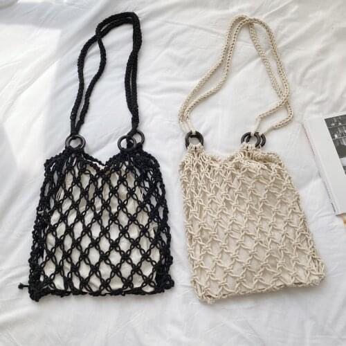 Cotton Thread Knitted Women Handbag Ladies Net Hollow Bag Japan Style Female Woven Shoulder Bag Beach Bag Sets Whole Sale