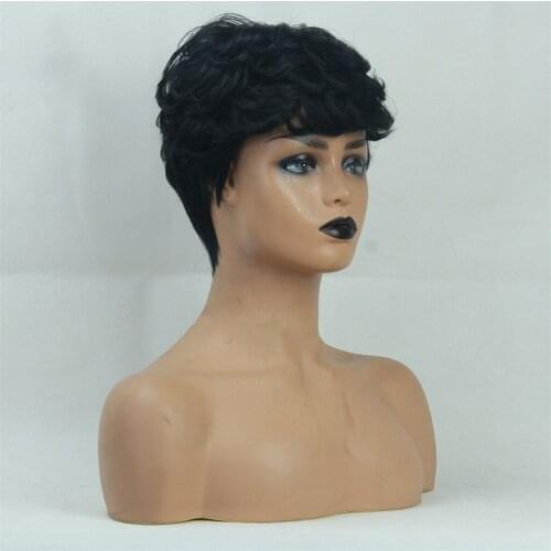 Women Fashion Curly Layered Wig 8’’ Friendly Human Hair Wigs + Net Cap