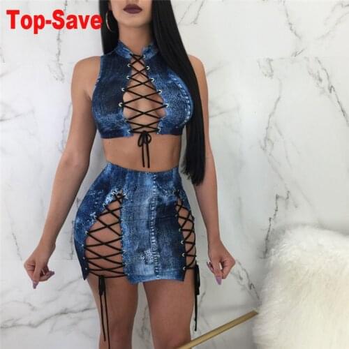 2021 New Summer Halter Bandage Crop Top Elastic Waist Drawstring Skirts Women Two Piece Sets Lace Up Mini Dress Birthday Outfits