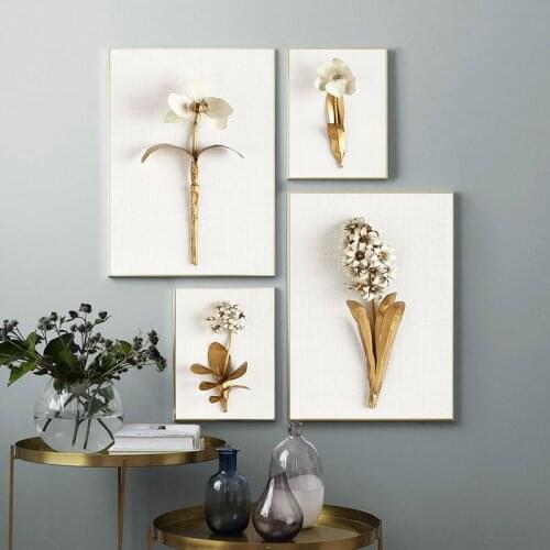 Golden plant leaves and flowers Wall art canvas painting Wall Pictures for Living Room Nordic Decoration Pictures morden decor