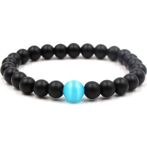 10mm Blue Opal Beads elastic thread Bracelet adjusted 8mm Frosted agate Onyx black stone volcanic lava xgrt2 Bangles