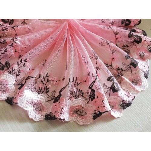 2 Yards Embroidered Lace Trim Floral Embroidered Peachy Pink Tulle Lace Trim 7.87 Inches Wide