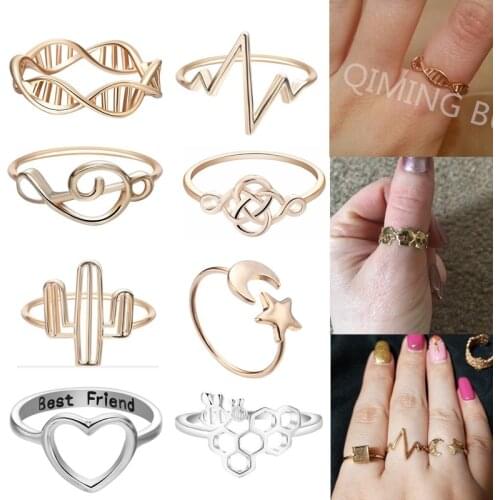 2020 Simple Bee Love Heart Moon DNA Skull Ring For Women Girls Boho Statement Jewelry Birthday Gift Toe Finger Ring