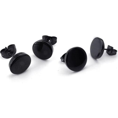 4 Pcs Jewelry MenS Earrings, Circle Ear Studs, Stainless Steel, Black 8Mm & 12Mm