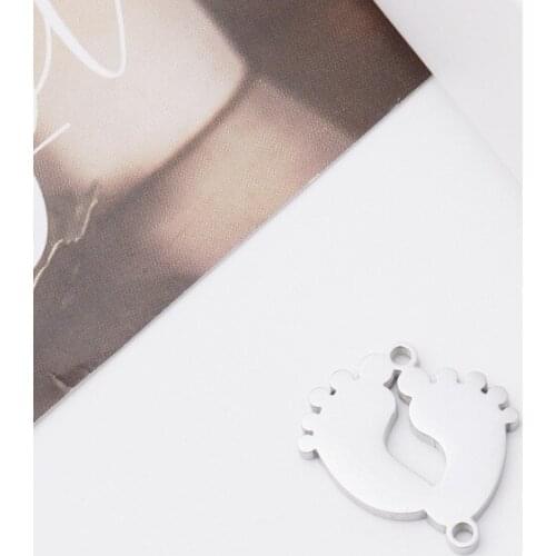 50pc 15*16mm Mirror Finish Stainless steel Small Baby Foot Connector Charm For Necklace DIY Women Handmade Jewelry Making