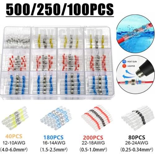 500/50Pcs Heat Shrink Butt Crimp Terminals Waterproof Solder Seal Electrical Connectors Wire Cable Splice Kit Automotive Marine