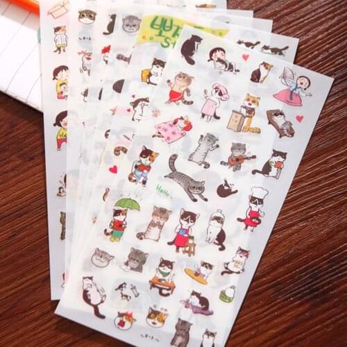 6 Sheets Cute Cartoon Cat Plastic Stickers DIY Diary Albums Decoration Label Stationary Stickers
