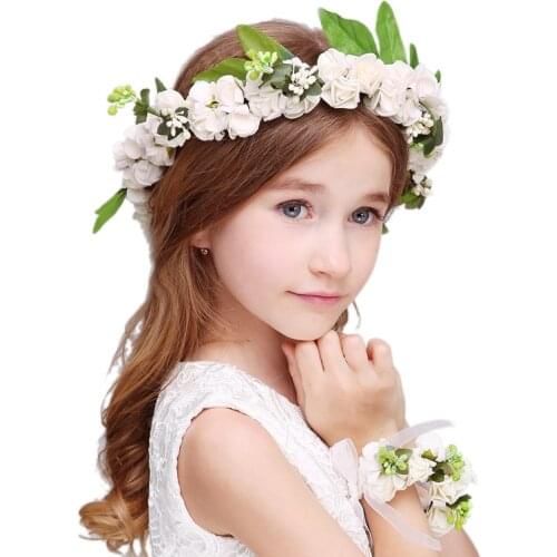 White Pink Head Wreath Garland Artificial Foam Flower Crown Headbands Bracelet Girl Women Wedding Accessories Hair Decoration