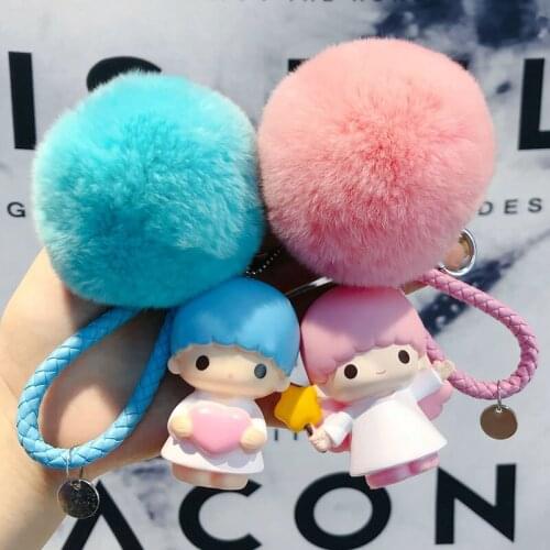 Cartoon Little Angel Keychain Kawaii PVC Figures Fluffy Cute Pendant Accessories For Ladies Car Bag Keyring Ornament