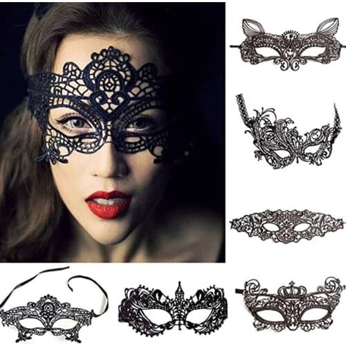 Comeondear 5 piece Sex Product For Women Black Lace Eye Mask Hollow Out Halloween Cosplay Masquerade Fancy Dress Party Lace Mask