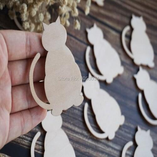 Wooden Cat Shape Ornaments Craft Decoration Gift Decoupage Unpainted Laser