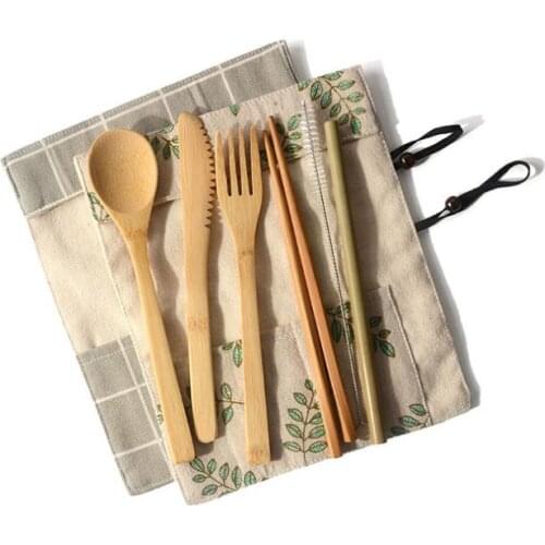 DHL 50set Bamboo Utensils travel Cutlery Set Eco-Friendly Wooden Outdoor Portable bamboo cutlery Set Spoon Fork Chopstick SN2090