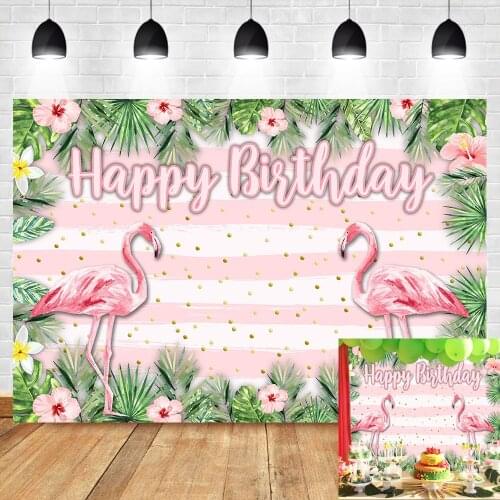 Mehofoto Flamingo Photo Background Photophone Birthday party Flower White Pink Stripes Photography Backdrops Studio Shoots