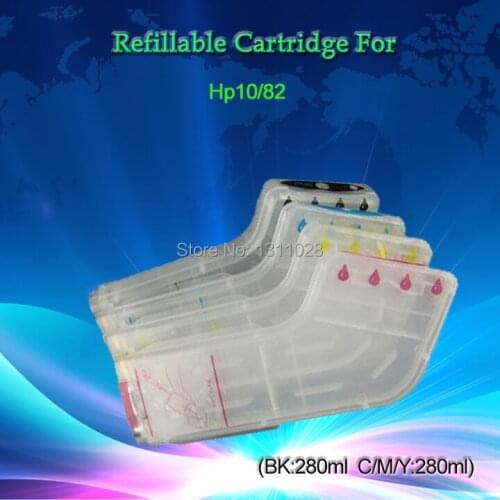 4 PCS 1 Set Long Refillable ink cartridge for HP10 82 ink refill kit for HP Designjet 500 500ps 800 800ps 815mfp copiercc800ps