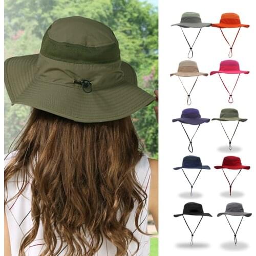 14Colors Outdoor Hiking Camping Fishing CapWomen UV Protection Cap Fisherman Headwear Wide Brim Mesh Summer Bucket Hat