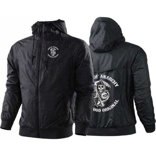 Summer Sons Of Anarchy Hoodies Male Harajuku Windbreaker Zipper Coats Print Jackets Sport Mans SOA SAMCRO Unisex College Tops