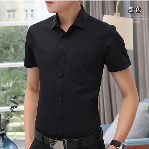 Short Sleeve Mens Black Dress Shirt Cotton Summer Fashion Oversized Casual Business Black Dress Shirt Men High Quality