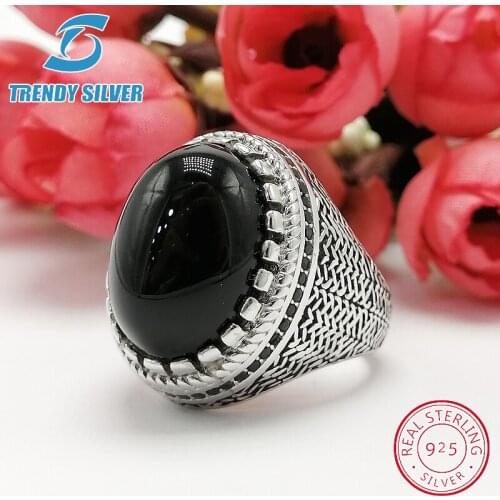 Silver 925 fine jewelry man rings men accessories turquoise gemstone natural black onyx agate wholesale TRENDY SILVER TCR812