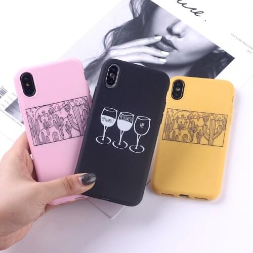 Cute Cactus Half Wine Positive Pink Girl Memes Soft Silicone Candy Case Coque For iPhone 11 12 Pro 6 5S 8 8Plus X XS Max 7 7Plus