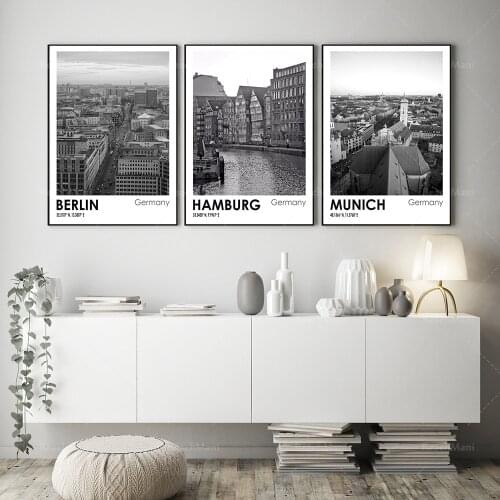Berlin Munich and Hamburg German City Travel Photos Black and White Art Set of 3