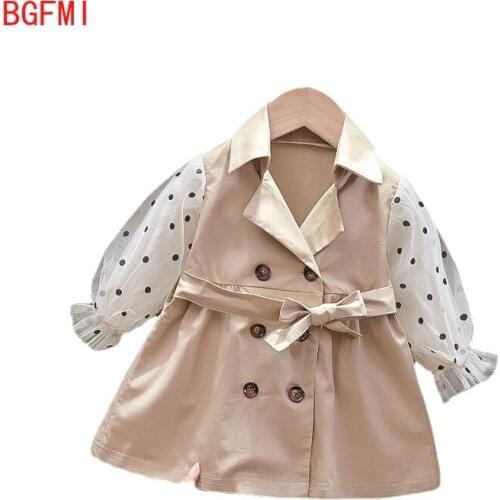 2020 New Autumn Girl Trench Dress Lace Sleeve Infant Toddler Girl Lace Tench Button Dress Outwear Summer 1-4 YRS Baby Clothes