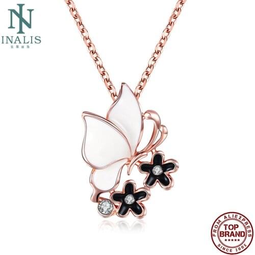 INALIS Tin Alloy Necklaces For Women Butterfly Flowers insect Pendant Necklace Romantic Fashion Jewelry Give Girlfriend GIft