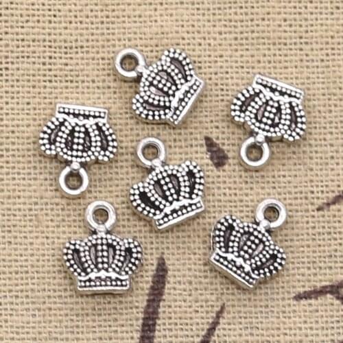 30pcs Charms Lovely Crown 11x8mm Antique Antique Silver Color Plated Pendants Making DIY Handmade Tibetan Silver Color Jewelry