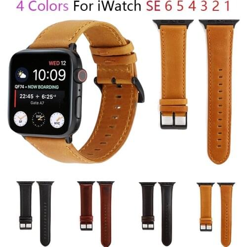 Cowhide leather watchband for apple watch band SE 6 5 4 40mm 44mm Retro belt bracelet bands for iWatch Strap series 3 2 38/42mm
